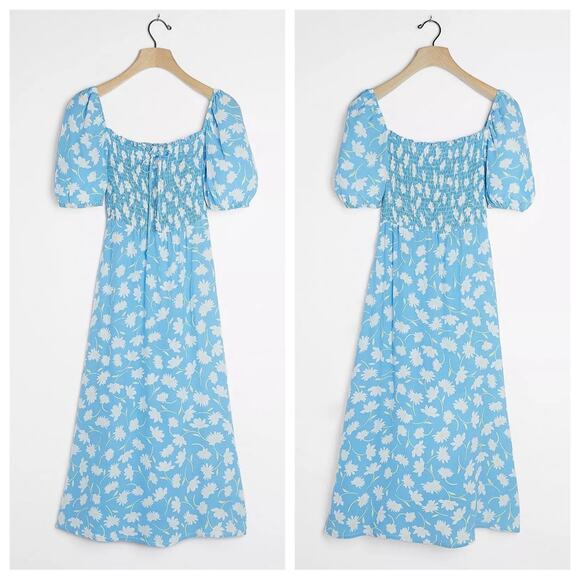 Faithfull the Brand | Women’s Blue Leyla Midi Dress Floral Puff Sleeve Anthro 4 - Picture 2 of 12